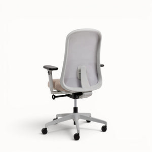 Szary fotel ergonomiczny Ease z siatkowym oparciem – widok z tyłu