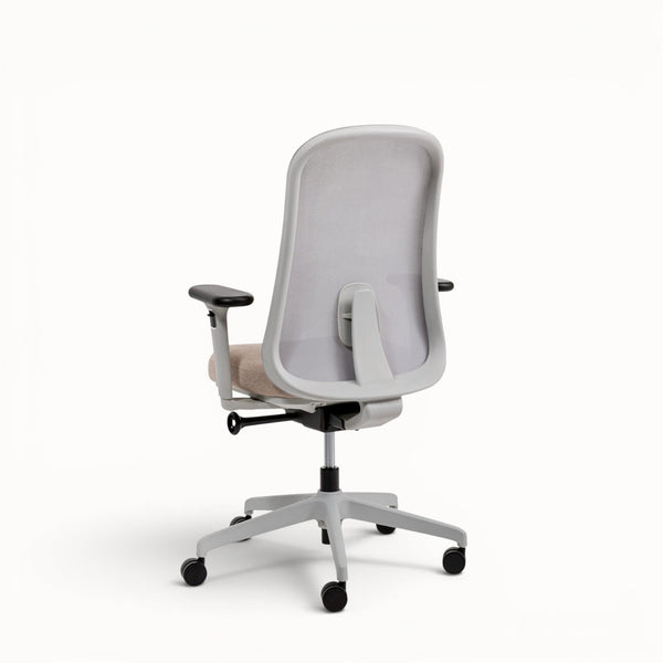 Szary fotel ergonomiczny Ease z siatkowym oparciem – widok z tyłu