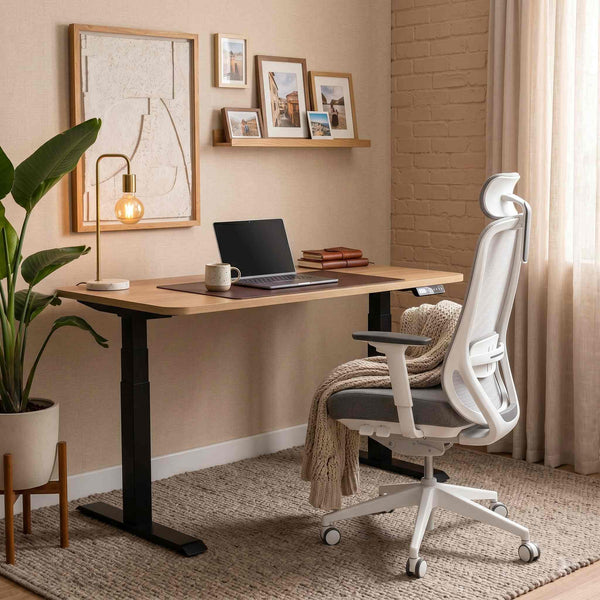 Biały fotel ergonomiczny EasePRO w przytulnym domowym biurze