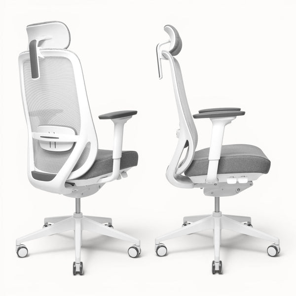 Biały fotel ergonomiczny EasePRO z regulowanymi podłokietnikami i zagłówkiem