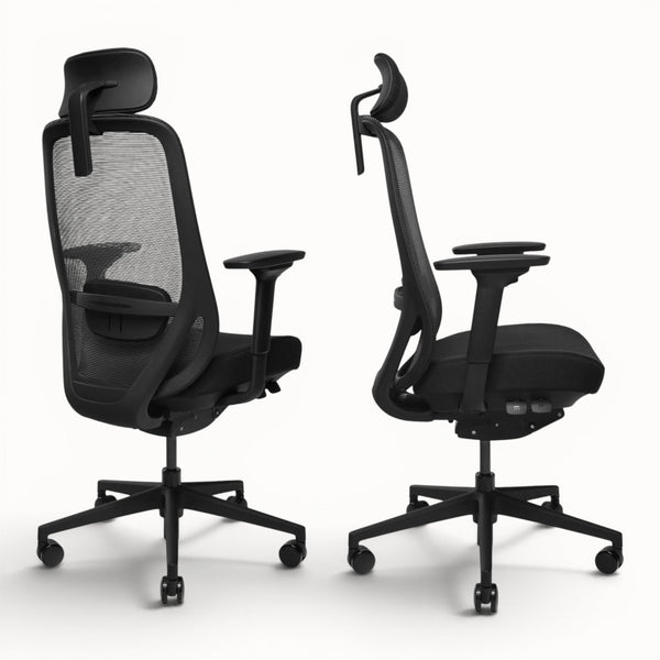 Czarny fotel ergonomiczny EasePRO – widok z boku i z tyłu
